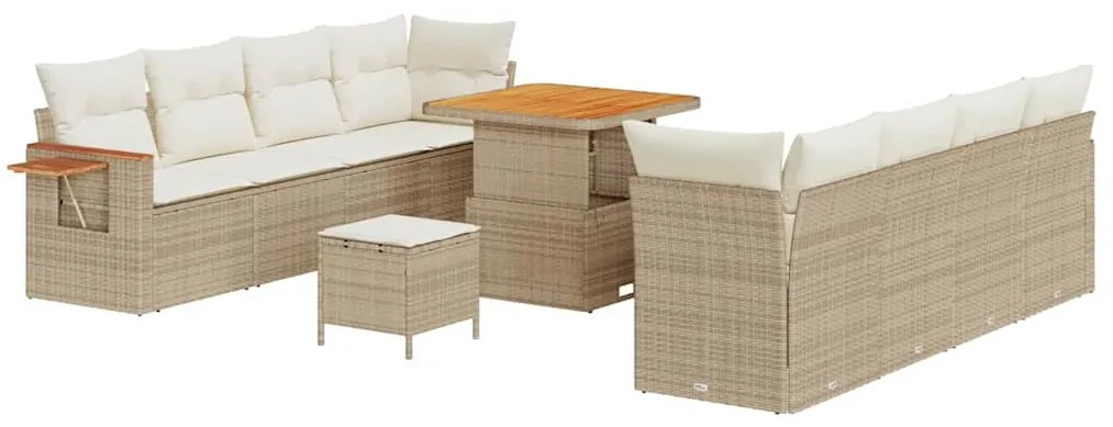 Conjunto de Sofá de Jardim de 11 peças com Almofadas Bege Rattan Poly