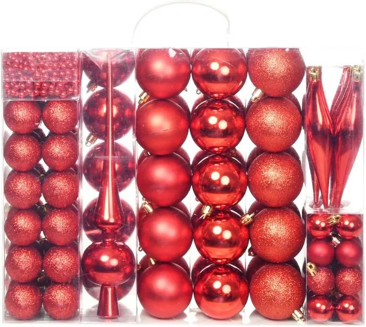 Conjunto de bolas de natal 113 pcs 6 cm vermelho