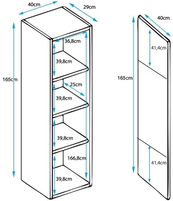 Vitrine Suspensa Rialba – Branco – 40x29x165 cm – Com LED Azul e Prate