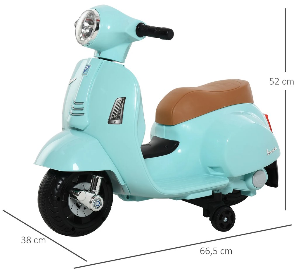 Mota elétrica 6V para crianças 1,5 a 3 anos com licença faróis buzina e 4 rodas 66,5x38x52 cm Verde