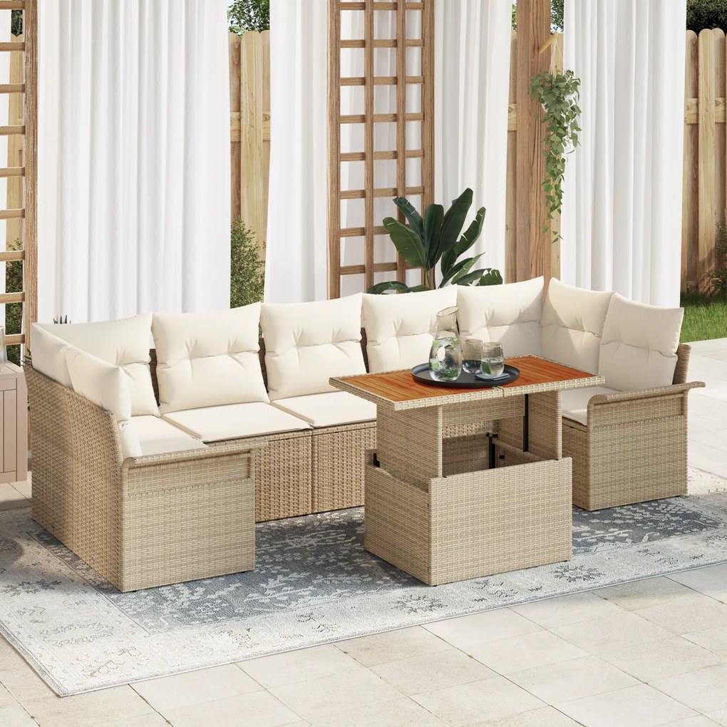 Conjunto de Sofás de Jardim vidaXL de 8 Peças com Almofadas Bege Ratta