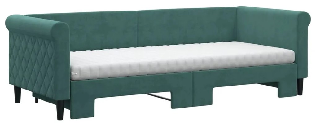 Sofá-cama c/ gavetão e colchões 80x200cm veludo verde-escuro