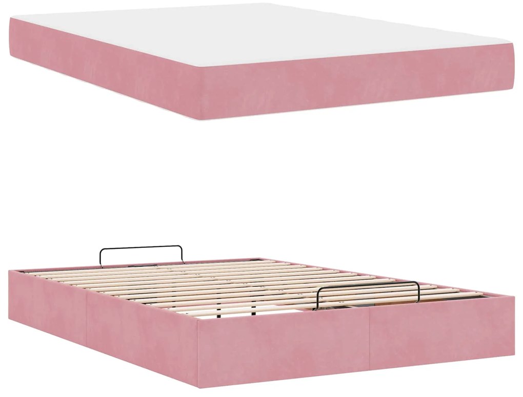 vidaXL Estrutura de cama com colchão com colchão 2 pcs Rosa Veludo