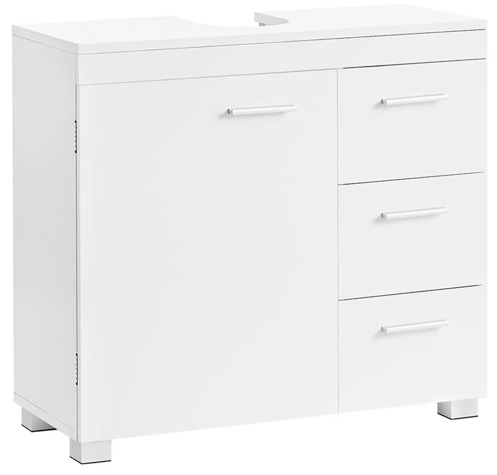 Armário de banheiro VASAGLE BBK503W10 com 3 gavetas grandes, armário de banheiro, 2 compartimentos atrás da porta, armário de banheiro com pés, 30 x 70 x 64 cm, branco