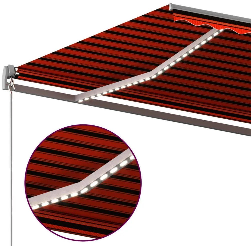 Toldo autom. LED e sensor de vento 450x300 cm laranja/castanho