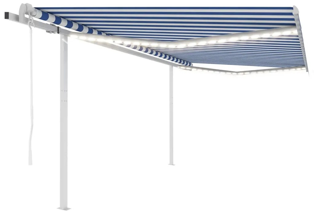 Toldo autom. LED e sensor de vento 4,5x3 m azul e branco
