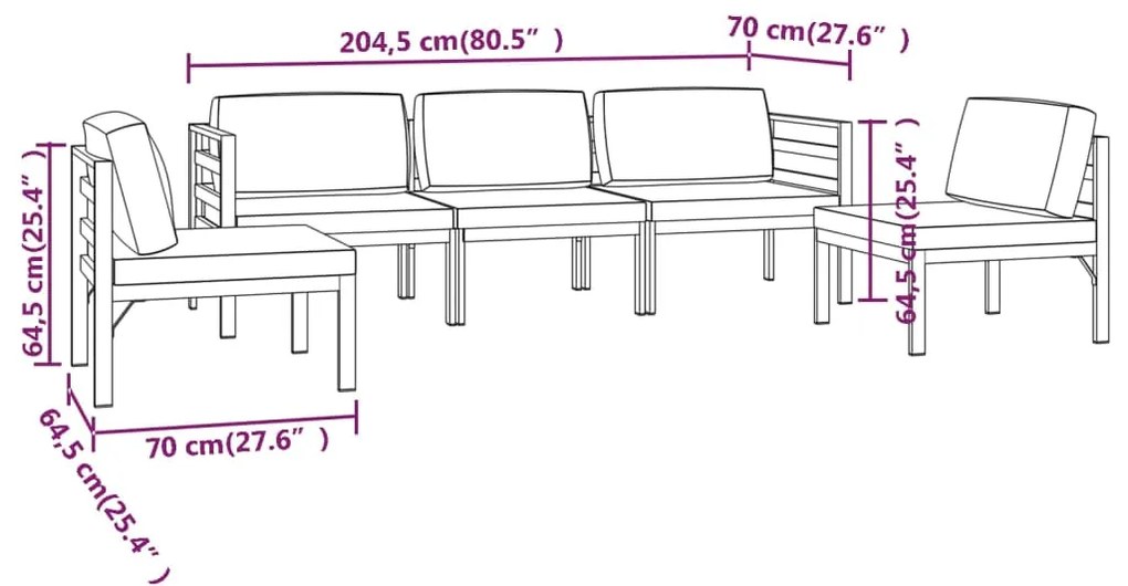 5 pcs conjunto lounge jardim com almofadões alumínio antracite
