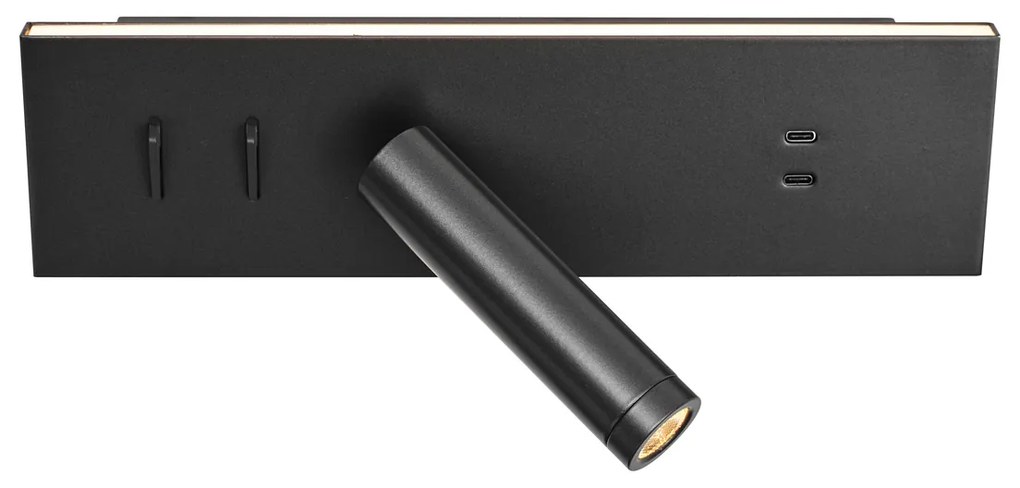 Candeeiro de parede preto ajustável com USB-C incl. LED - Modric Moderno