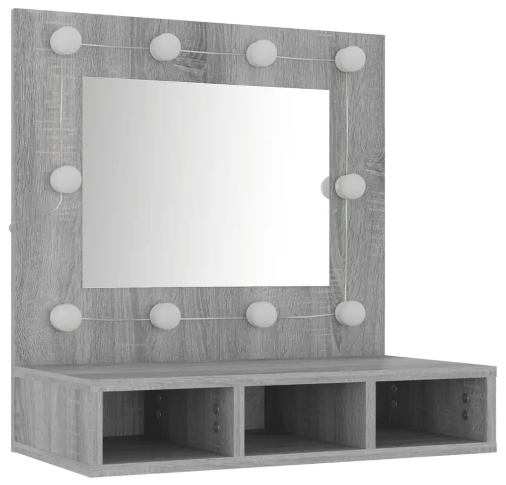 Armário espelhado com LED 60x31,5x62 cm sonoma cinza