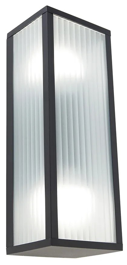 Candeeiro de Parede Inteligente Preto para Exterior com Vidro Canelado Incl. 2 Wifi A60 - Charlois