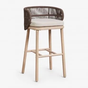 Pack De 2 Bancos Altos De Jardim Em Madeira De Acácia E Corda Trançada Capri Castanho Chocolate & ↑75 Cm - Sklum