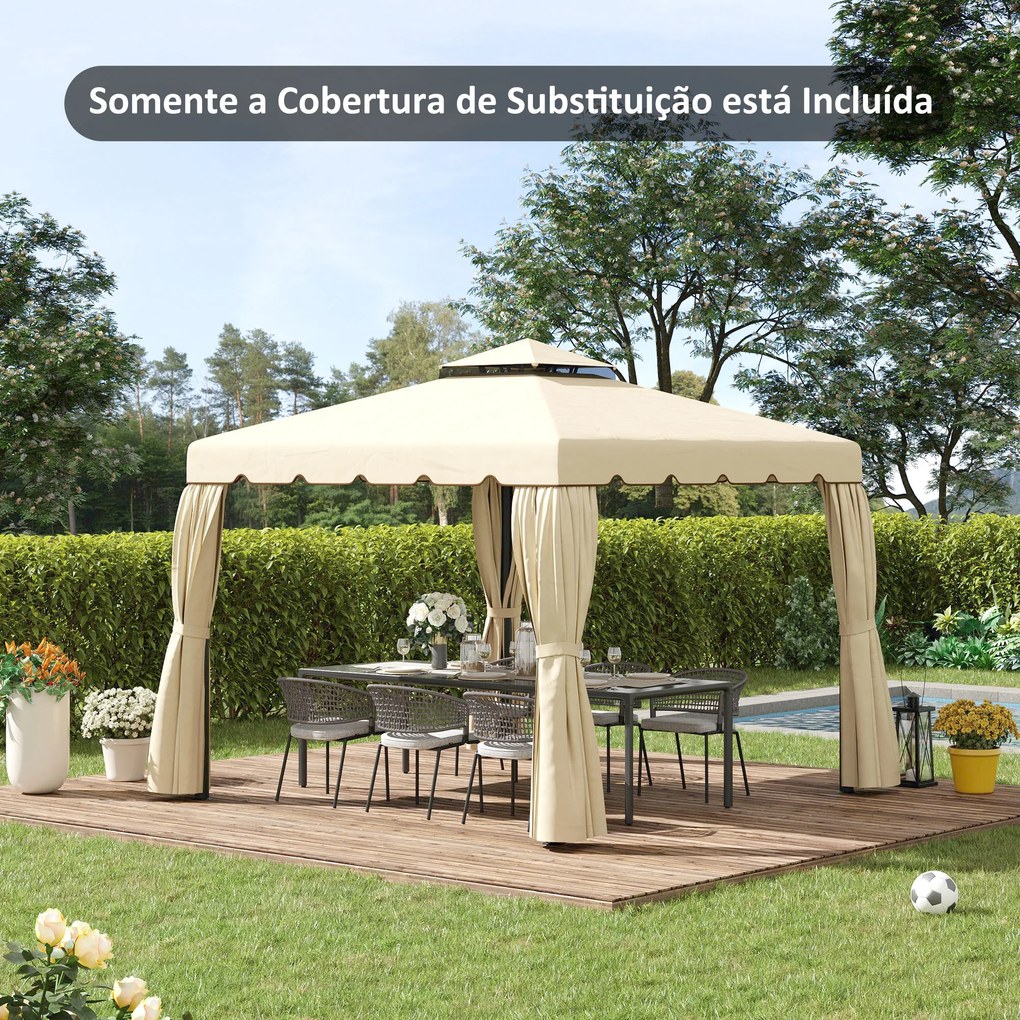 Outsunny Toldo de Substituição para Pérgola 2,96x2,96m Teto de Substituição para Pérgolas Exterior com Duplo Teto e 8 Orifícios de Drenagem Bege