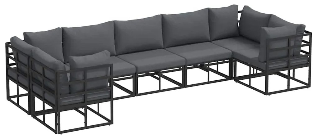 Conjunto de Sofá de Jardim 7 pcs Preto Alumínio