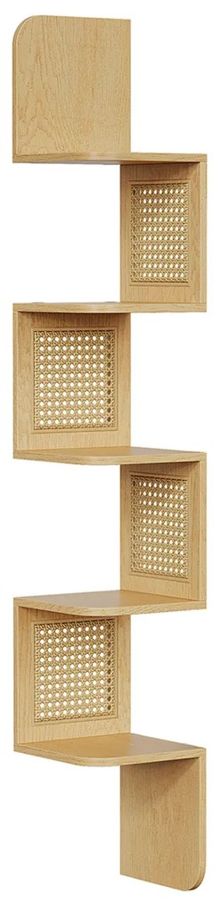 Prateleira de parede com 5 níveis e painéis laterais em Rattan PVC 20 x 20 x 126 cm carvalho bege