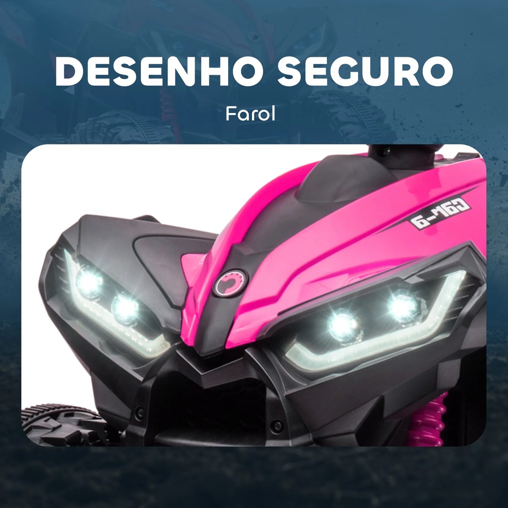 Moto 4 Elétrica para Crianças de 3-5 Anos Veículo Eléctrico a Bateria 12V com 2 Motores 83x53x55,5 cm Rosa