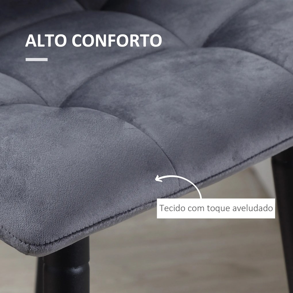 Conjunto de 2 Bancos Altos de Cozinha Bancos de Bar Estofados em Veludo com Apoio para os Pés e Encosto Cinzento