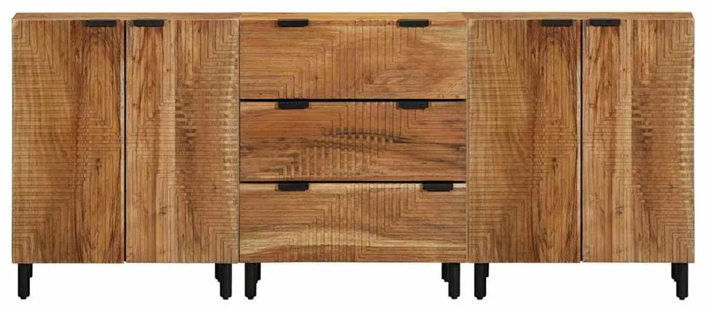 Armários de Lado em 3 Peças Castanho 60x33x75 cm Madeira Sólida de Acá