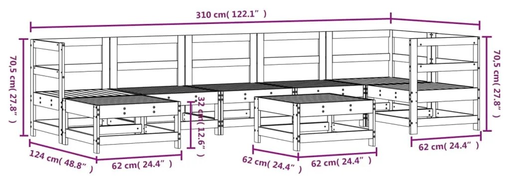 8 pcs conjunto lounge de jardim pinho maciço branco