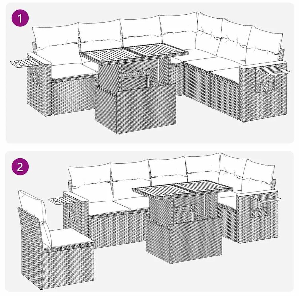 6 pcs conjunto sofás jardim c/ almofadões vime PE/acácia preto