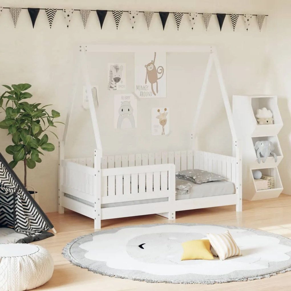 834502 vidaXL Estrutura de cama infantil 70x140 cm pinho maciço branco