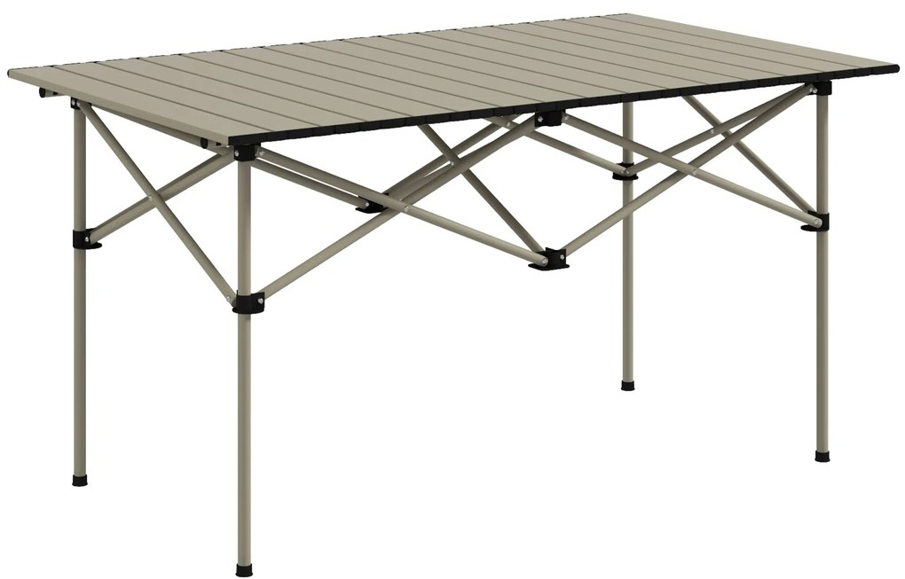 Outsunny Mesa de Campismo Dobrável de Metal com Tampo Enrolável e Bolsa de Transporte Mesa de Piquenique Portátil 95x55x50 cm Marrom Claro
