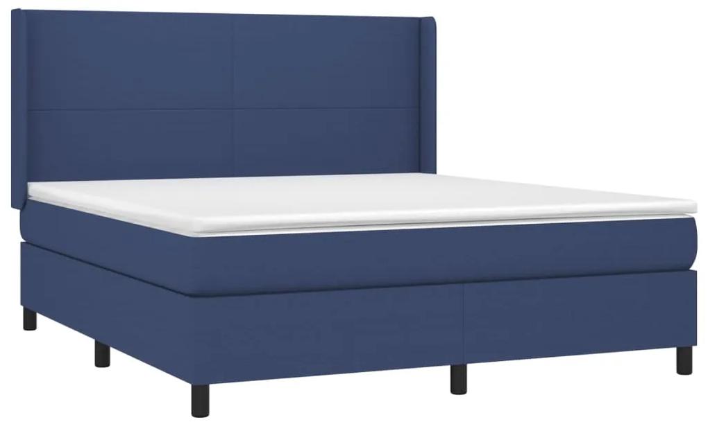 Cama box spring c/ colchão e LED 180x200 cm tecido azul
