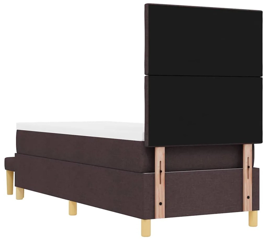 Cama Box Spring com Colchão &amp; Banco Castanho Escuro 80x200 cm Tecido