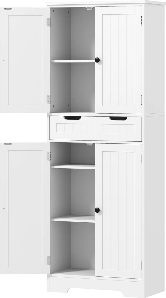 Móvel de casa de banho 60 x 30 x 160 cm, móvel de arrumação com gaveta e 4 portas, estilo moderno, branco
