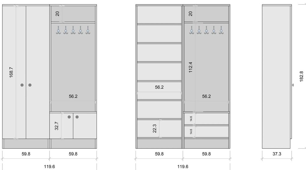Hall Stand M11 – Branco – 119,6 cm x 182,8 cm x 37,3 cm