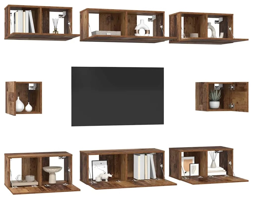 Conjunto de Estantes para TV 8 pcs Madeira antiga