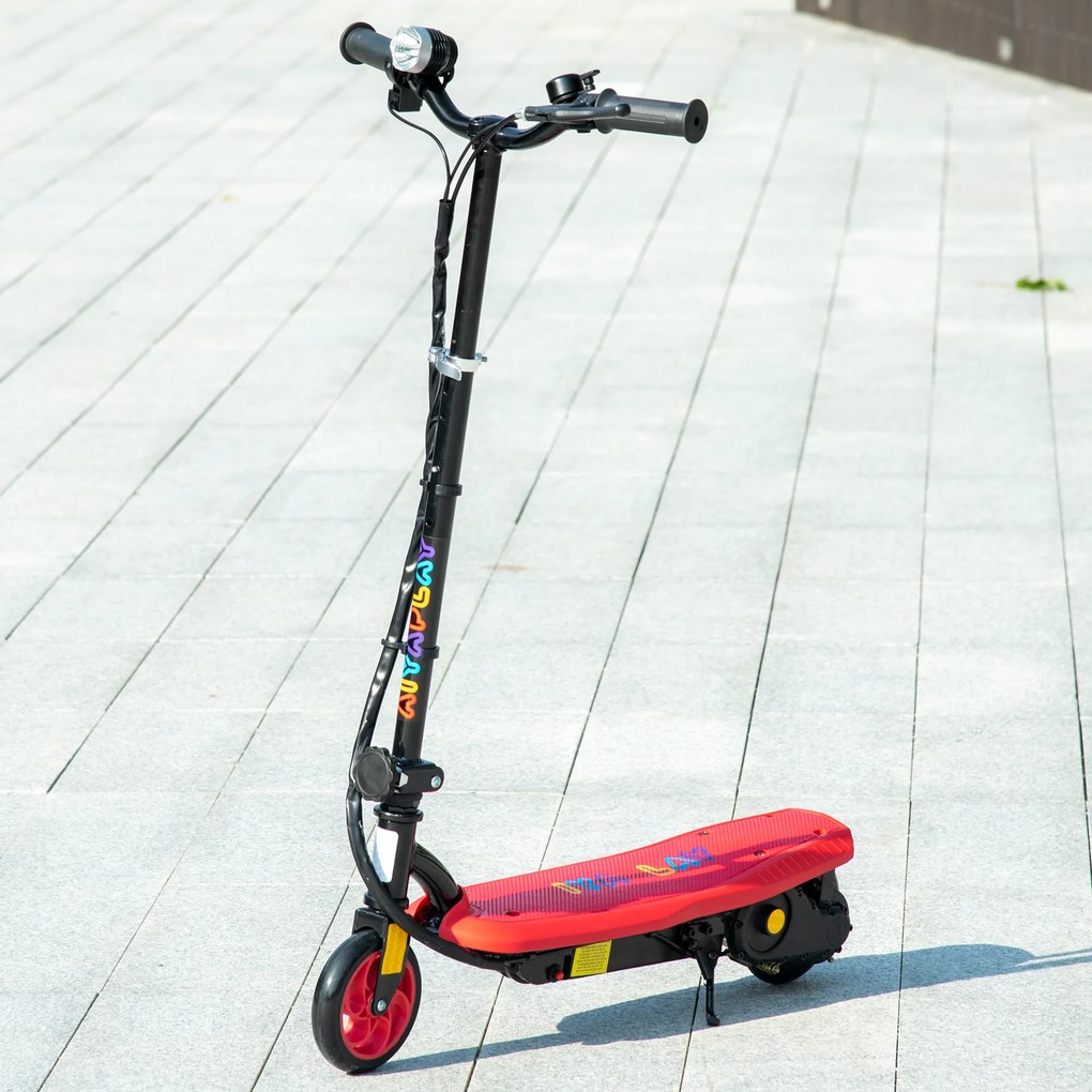 Trotinete elétrico dobrável de 120 W para crianças dos 7 aos 14 anos, velocidade máxima de 12 km/h, autonomia máxima de 10 km, cor vermelha