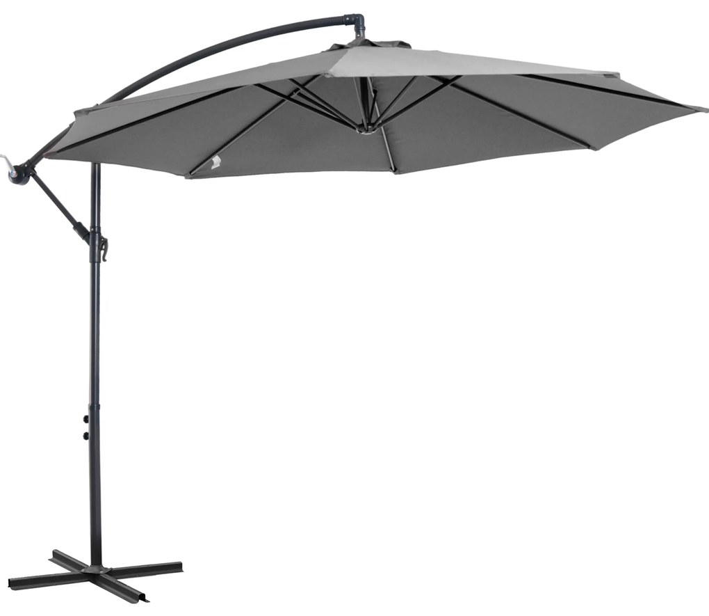 Outsunny Chapéu de Sol de Jardim Ø295x245 cm Chapéu de Sol Excêntrico Inclinável com Manivela Base Cruzada Cinza