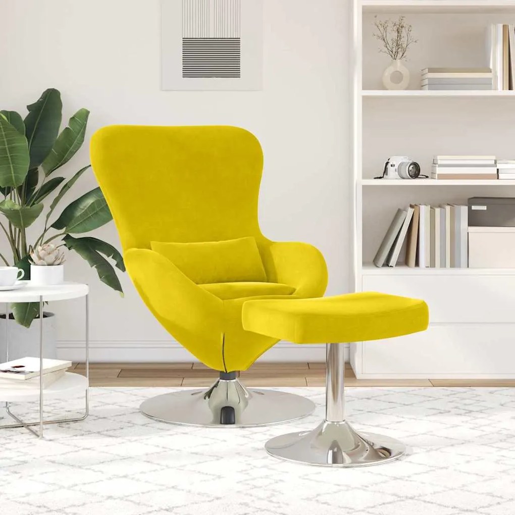 Poltrona Egg vidaXL com Puff Veludo Amarelo