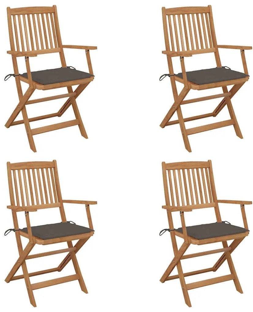vidaXL Cadeiras de jardim dobráveis c/ almofadões 4 pcs acácia maciça