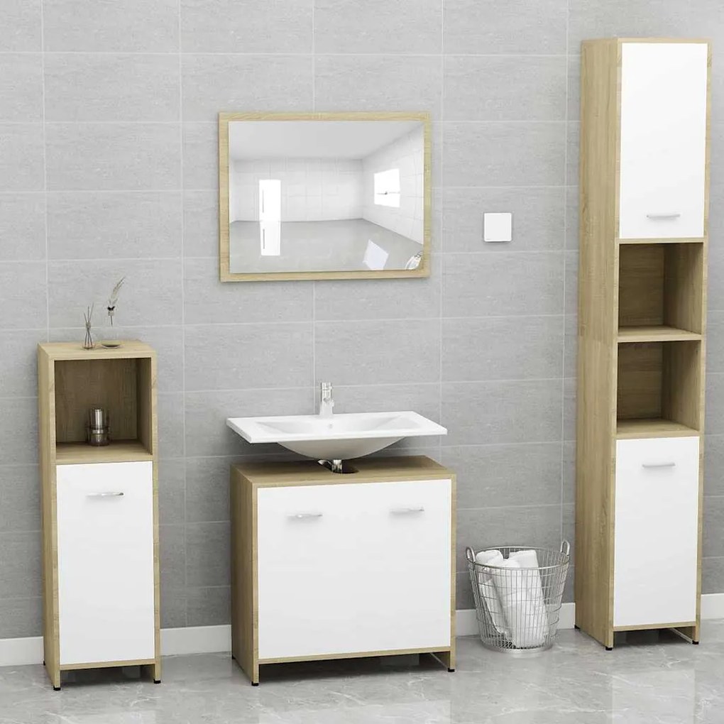 vidaXL Conjunto móveis casa de banho branco/carv. sonoma