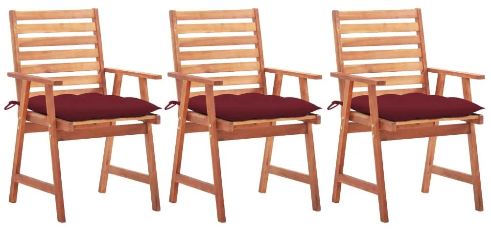 vidaXL Cadeiras de jantar p/ jardim 3 pcs c/ almofadões acácia maciça