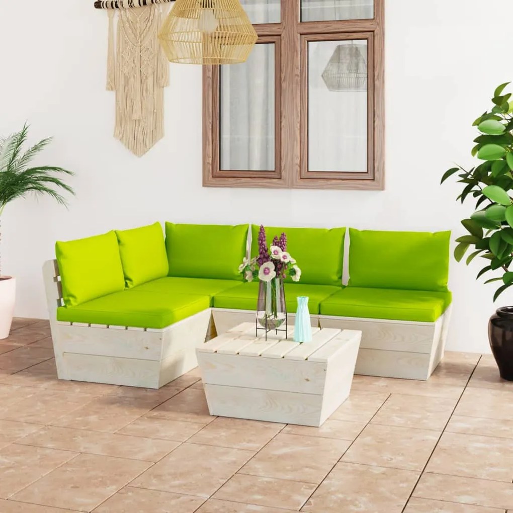 vidaXL 5 pcs conjunto lounge de paletes + almofadões madeira de abeto