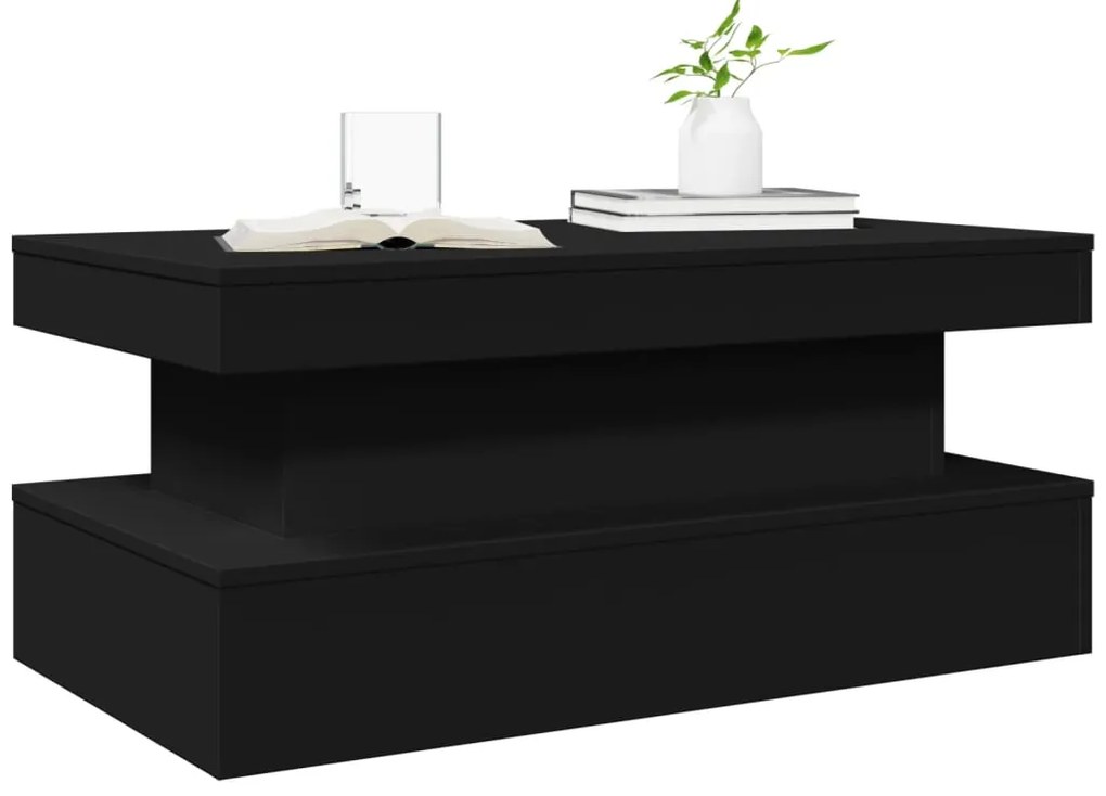 Mesa de centro com luzes LED 90x50x40 cm preto