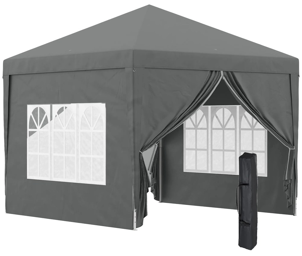 Tenda de Jardim com Paredes Laterais Amovíveis Janelas Porta com Fecho de Correr e Bolsa de Transporte 295x295x196-258 cm Cinzento