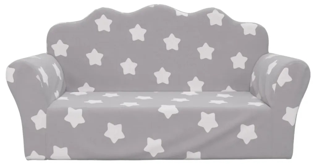 Sofá infantil de 2 lugares c/ estrelas pelúcia cinzento-claro