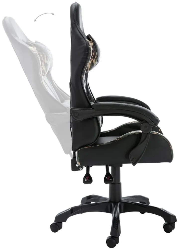 Cadeira estilo corrida couro artificial preto e camuflado
