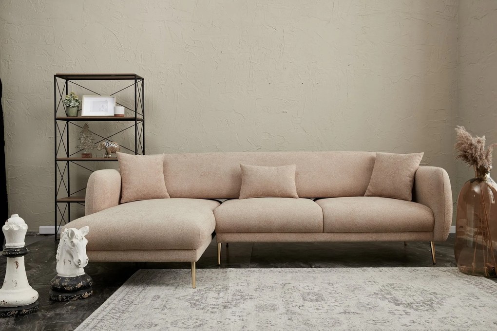 Sofá-Cama de Canto Simena – Bege Dourado – 266x133 cm