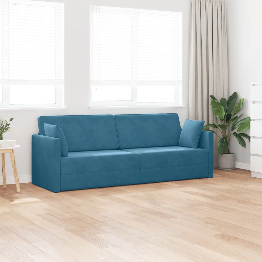 Sofá Cama 2 em 1 Azul 213x144x60 cm Veludo