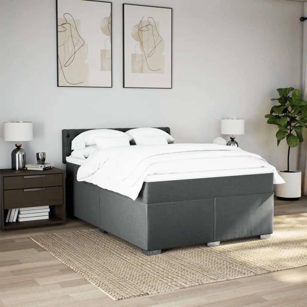 Cama com molas/colchão 160x200 cm tecido cinzento-escuro