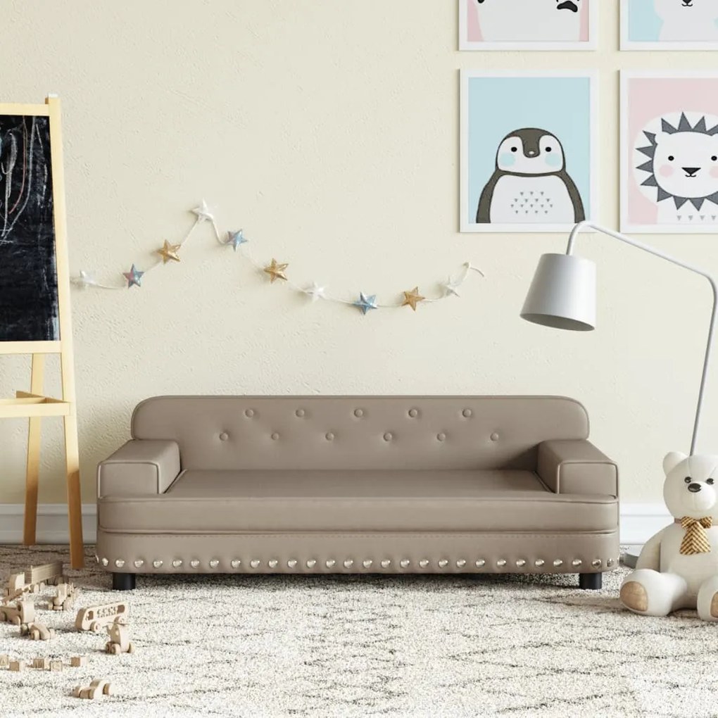 3196291 vidaXL Sofá infantil 90x53x30 cm couro artificial cappuccino