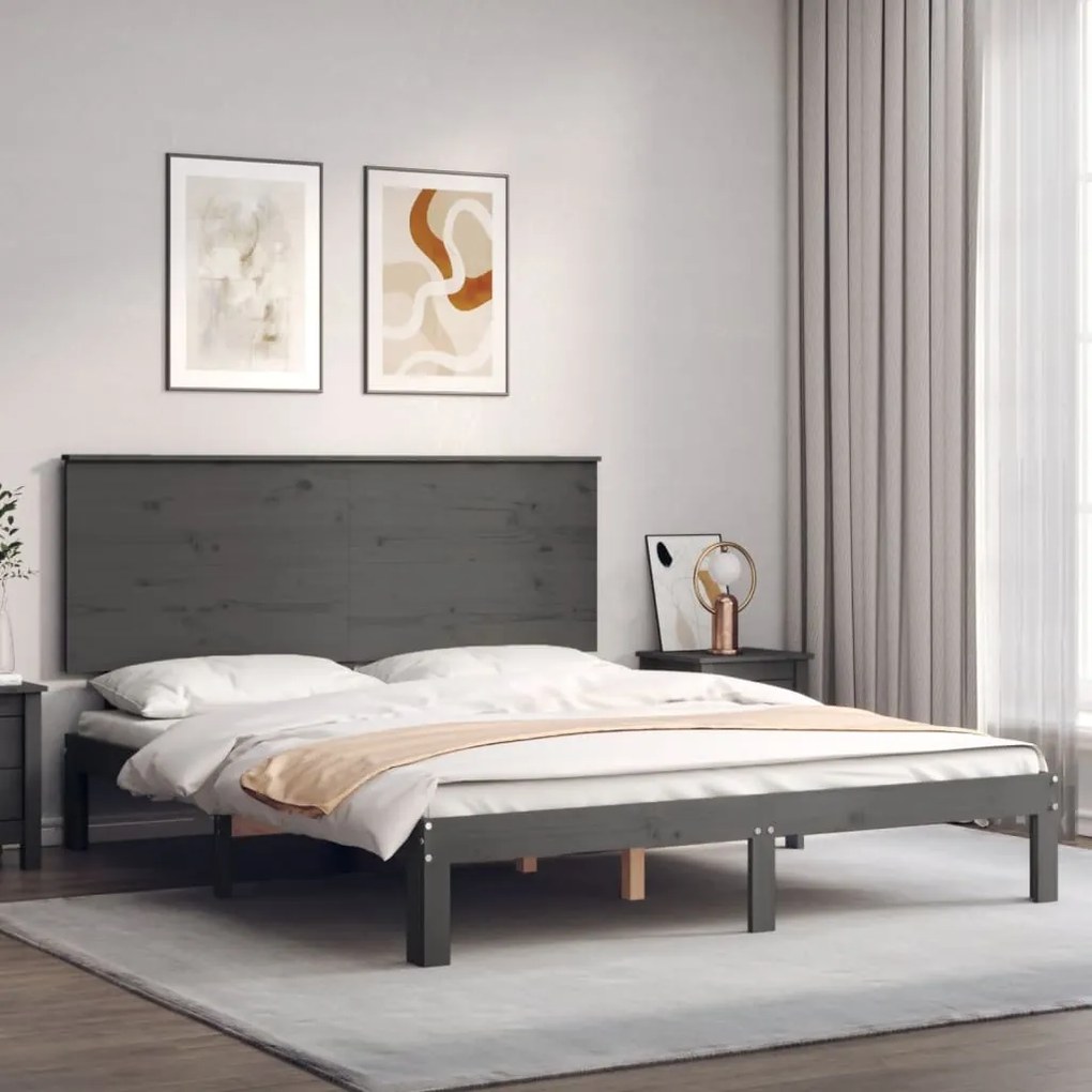 vidaXL Estrutura de cama King Size com cabeceira madeira maciça cinza