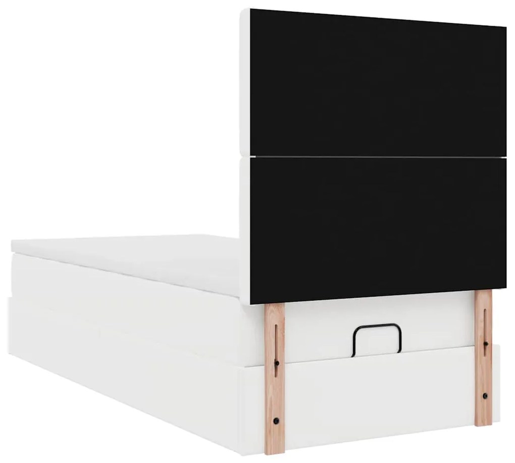 Cama otomana com colchão 100x200 cm couro artificial branco