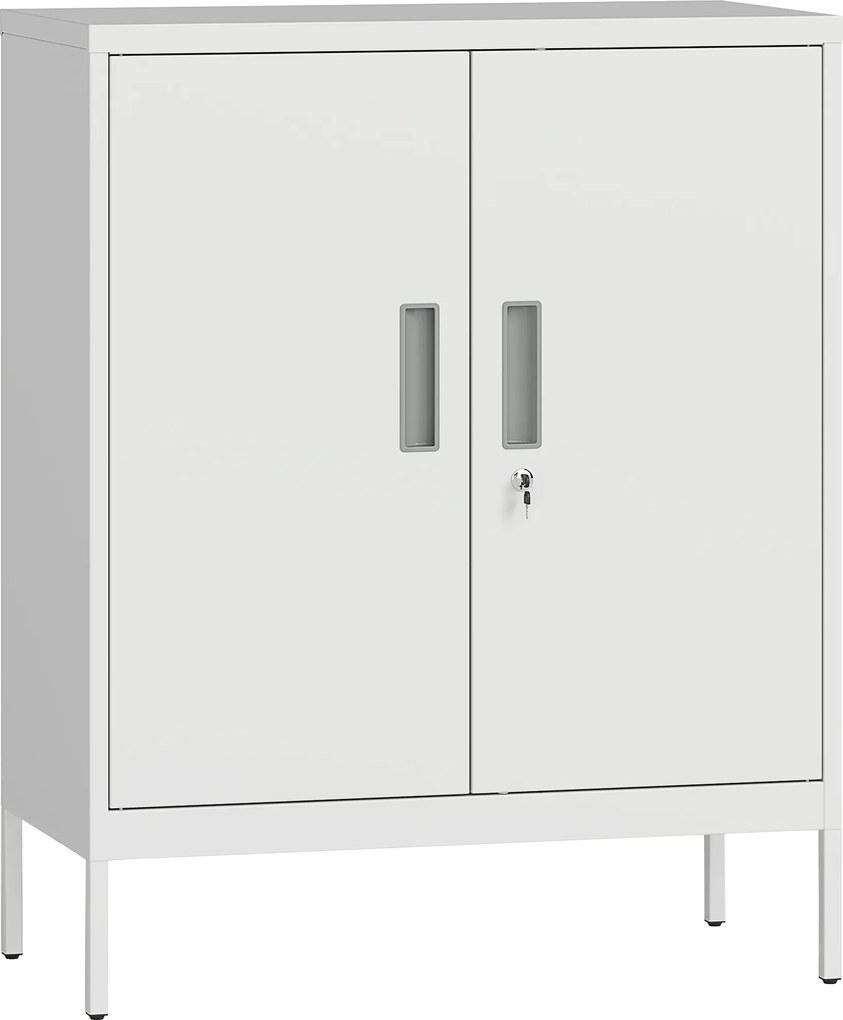 HOMCOM Armário de aço trancável com 2 portas, armário de escritório, prateleiras ajustáveis, para home office, sala de estar, garagem, Branco | Aosom Portugal