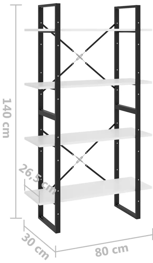 Estante com 4 prateleiras 80x30x140 cm derivados madeira branco