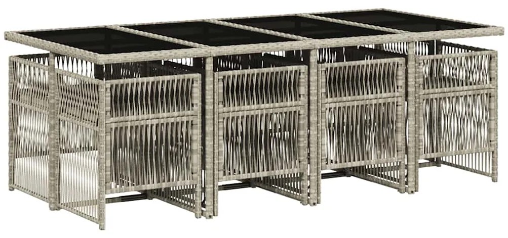 9 pcs conjunto de jantar p/ jardim c/ almofadões cinzento claro